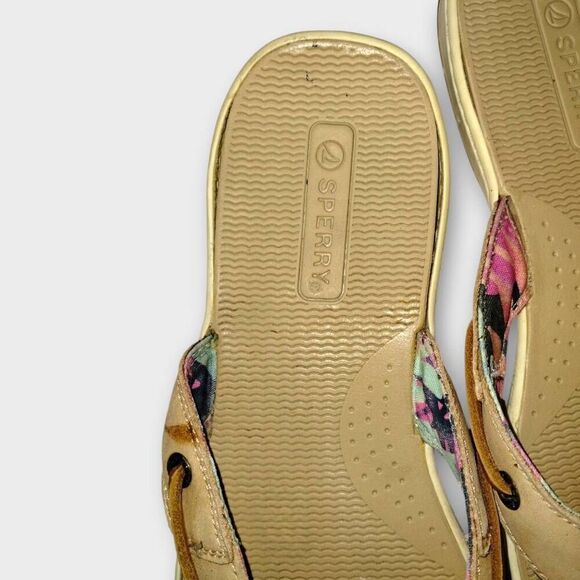 Sperry Womens Seafish Thong Sz 10 Sandals Tan Leather Comfort Cushion Support - Picture 4 of 8